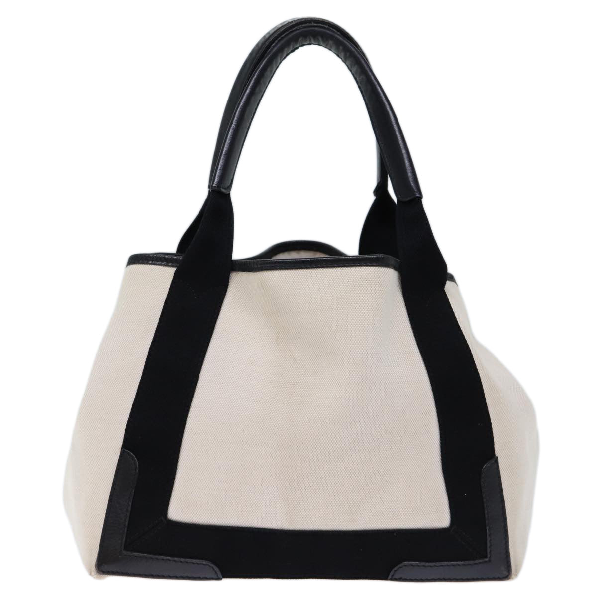balenciaga Cabas S Hand Bag Canvas White Black Auth bs13699