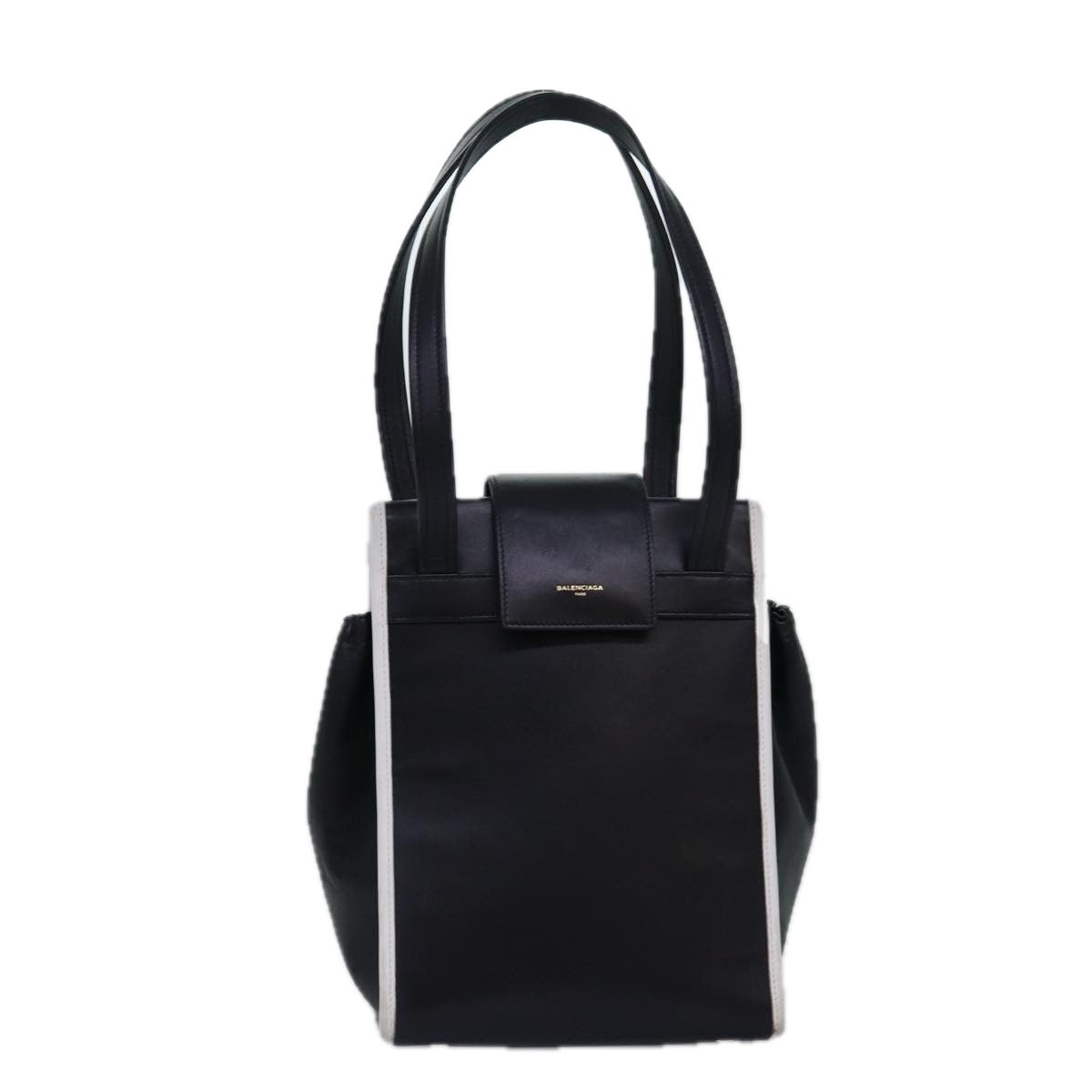 balenciaga Shoulder Bag Leather Black Auth bs14918