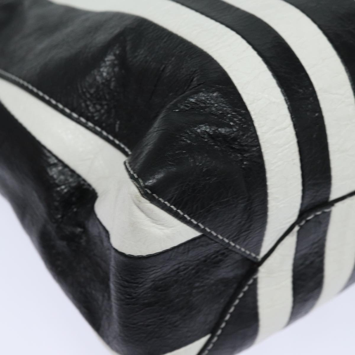 balenciaga Clutch Bag Leather Black White Auth bs15028