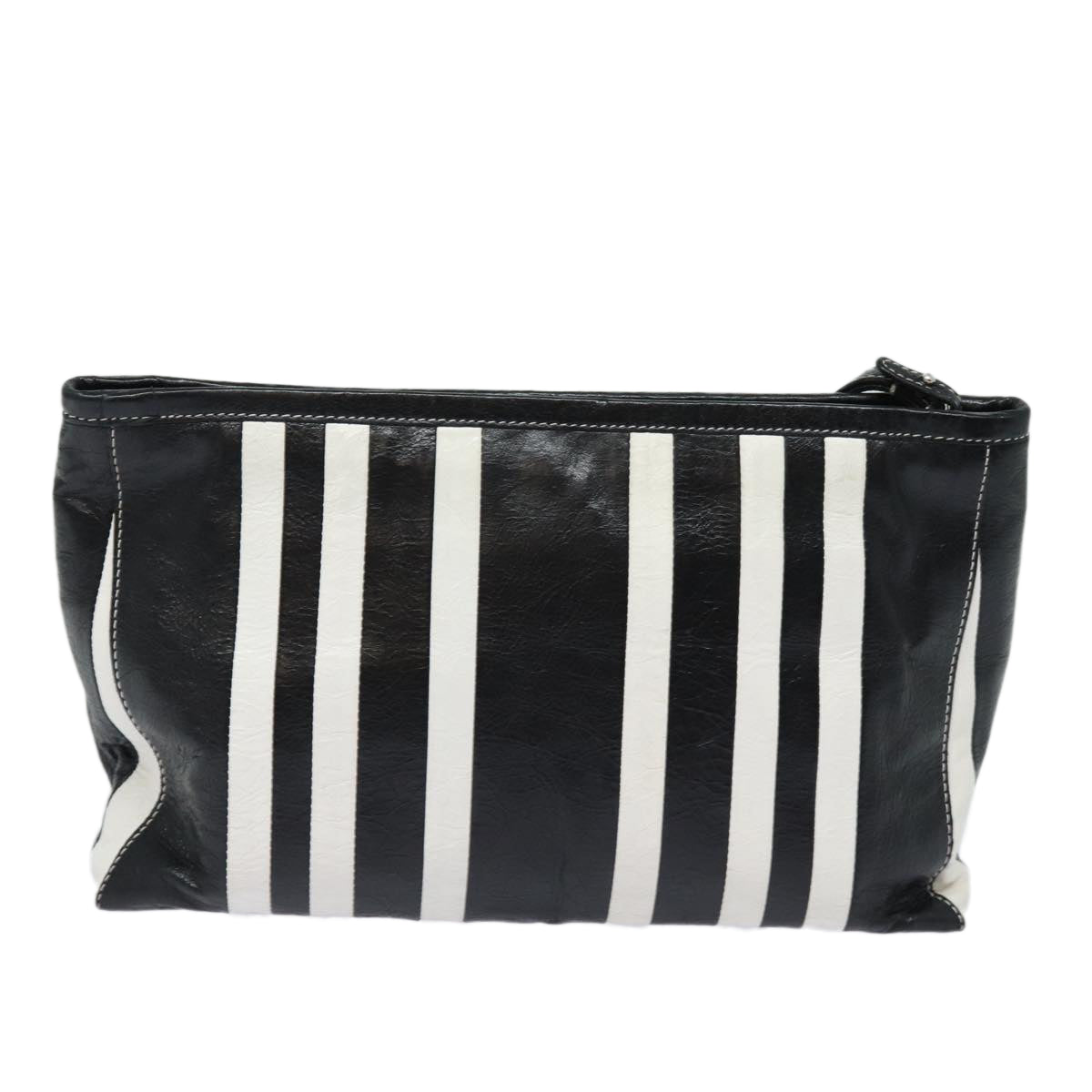 balenciaga Clutch Bag Leather Black White Auth bs15028