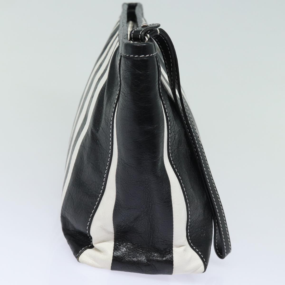 balenciaga Clutch Bag Leather Black White Auth bs15028