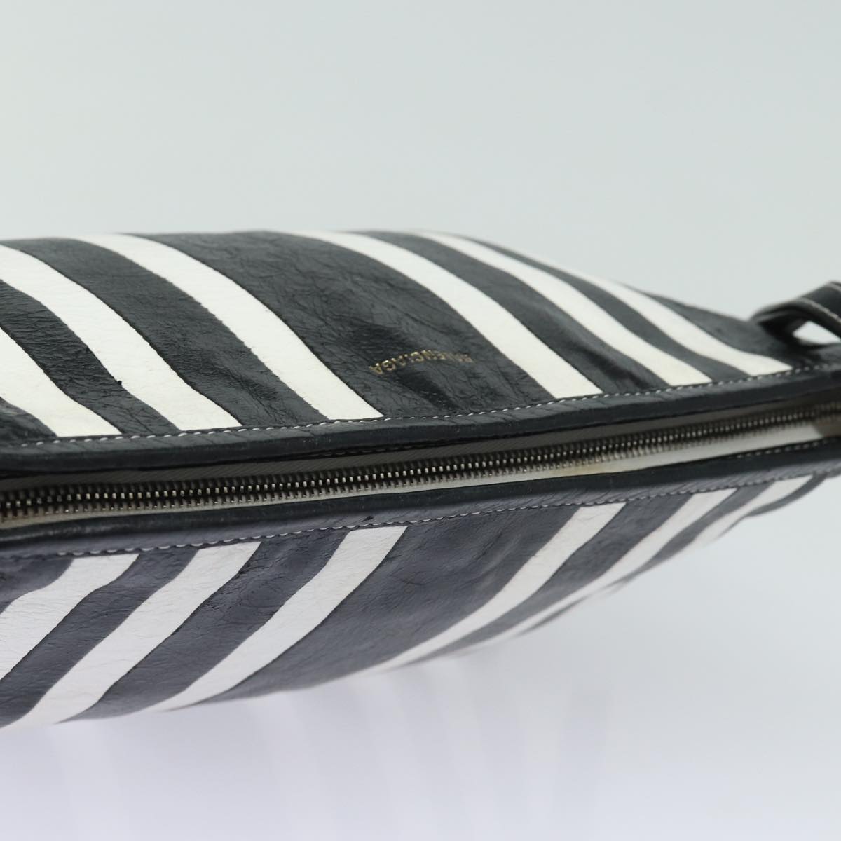 balenciaga Clutch Bag Leather Black White Auth bs15028