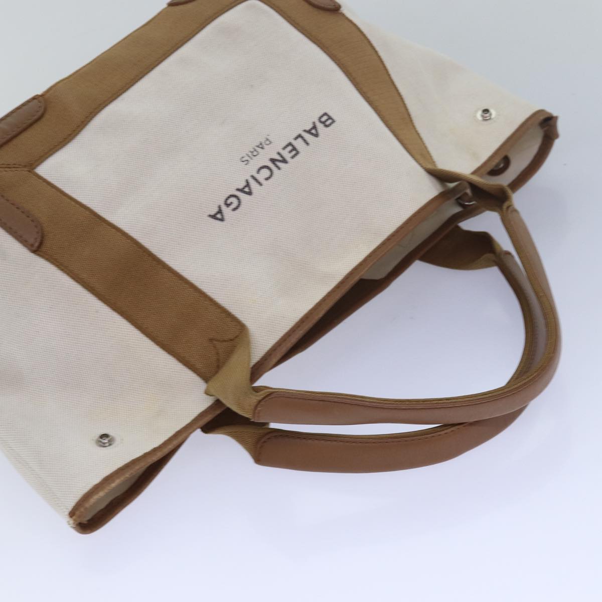 balenciaga Navy kabas S Hand Bag Canvas Beige White 339933 Auth bs15696