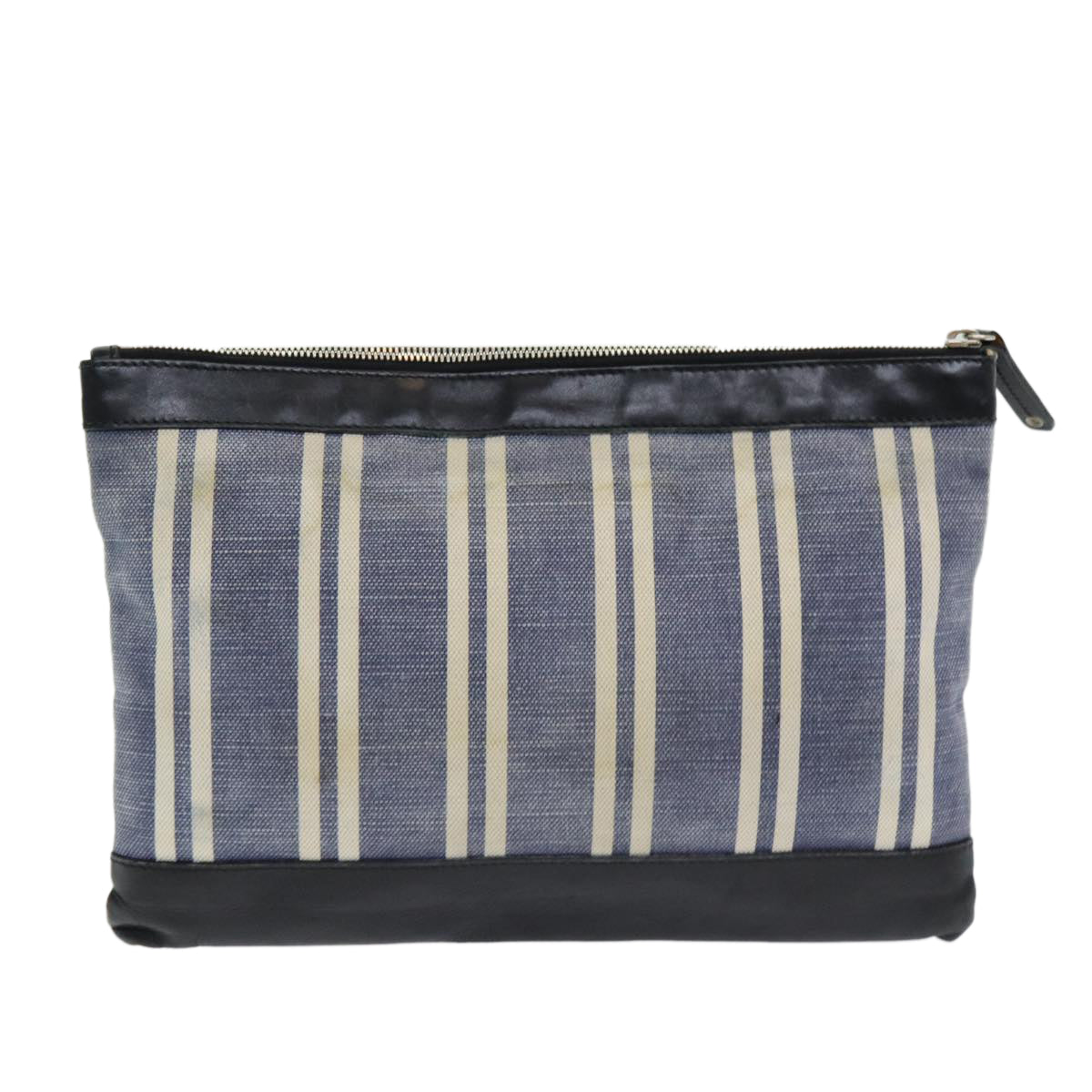 balenciaga Clutch Bag Canvas Leather Blue Black Silver 420407 Auth bs16618