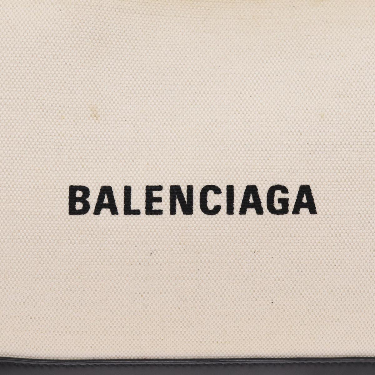 balenciaga Clip M Clutch Bag Canvas Leather Beige Silver 373834 Auth bs16915