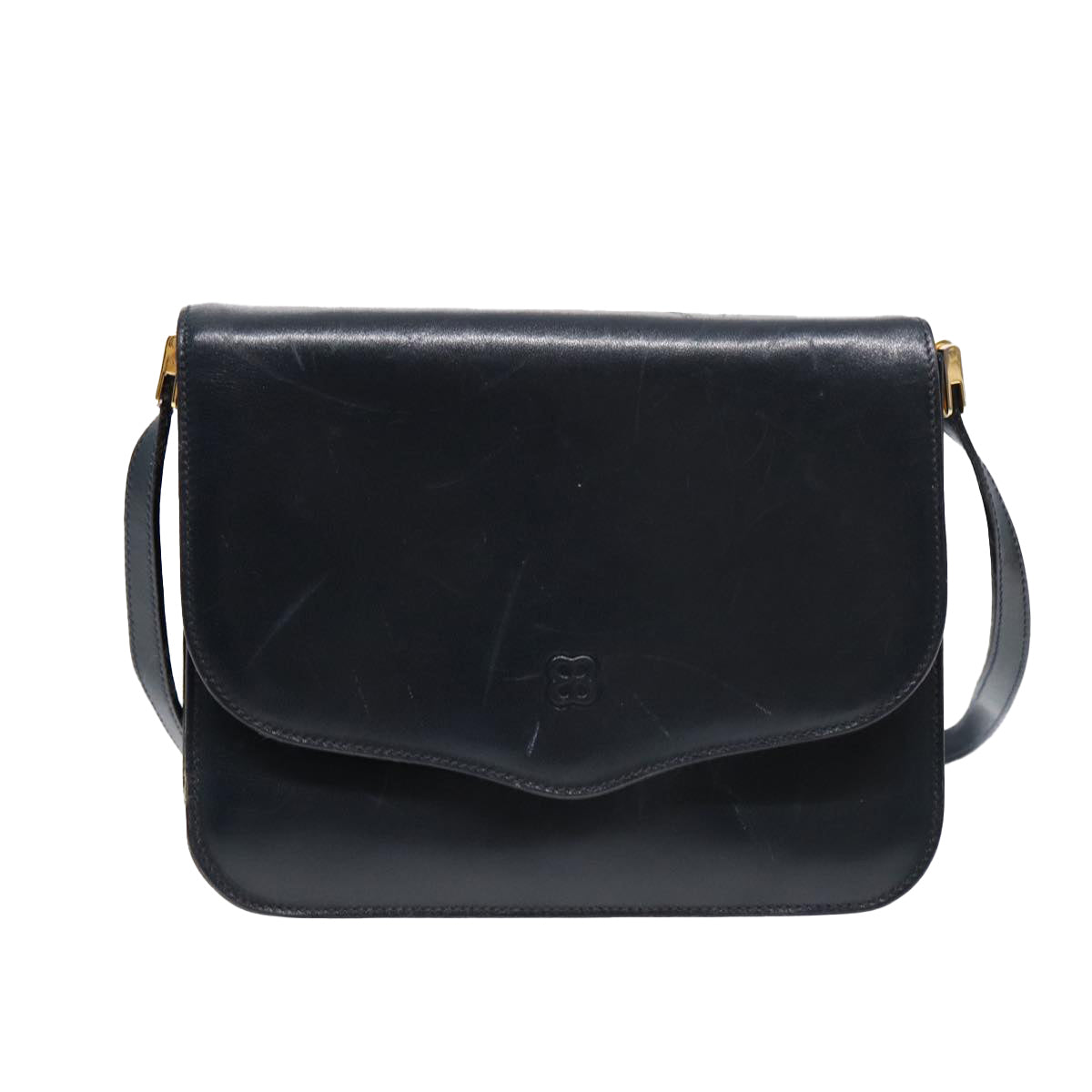 balenciaga Shoulder Bag Leather Navy Gold Auth bs17168