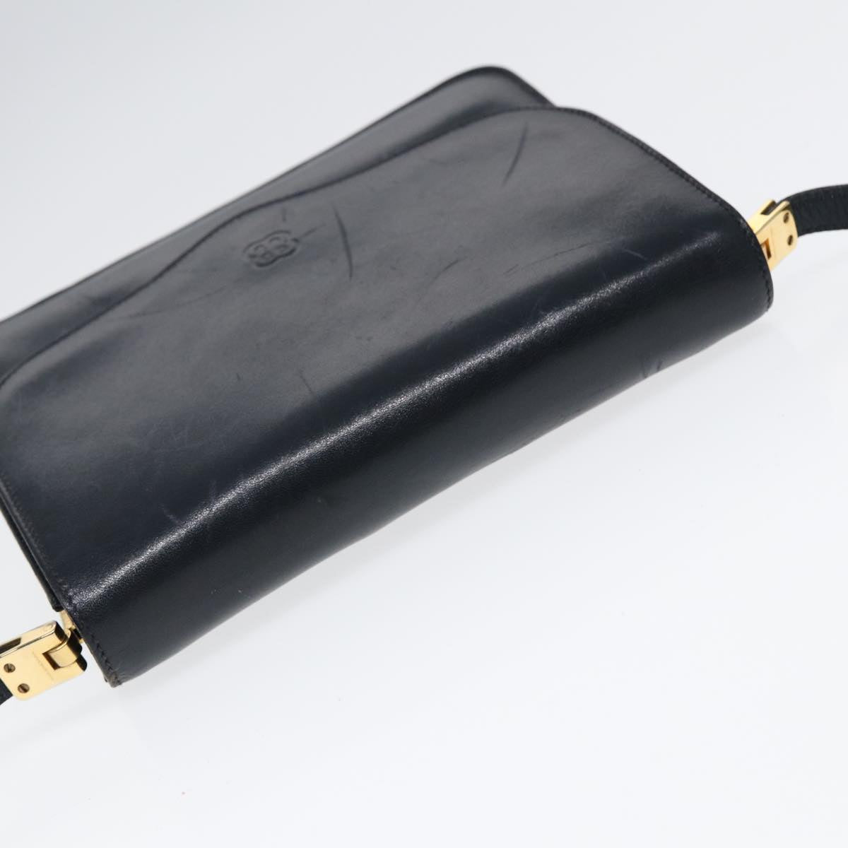 balenciaga Shoulder Bag Leather Navy Gold Auth bs17168