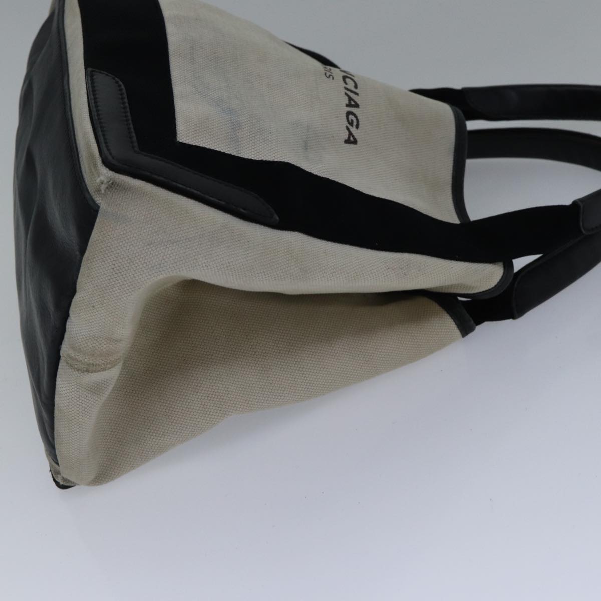 balenciaga Hand Bag Canvas Beige Black Auth bs17795