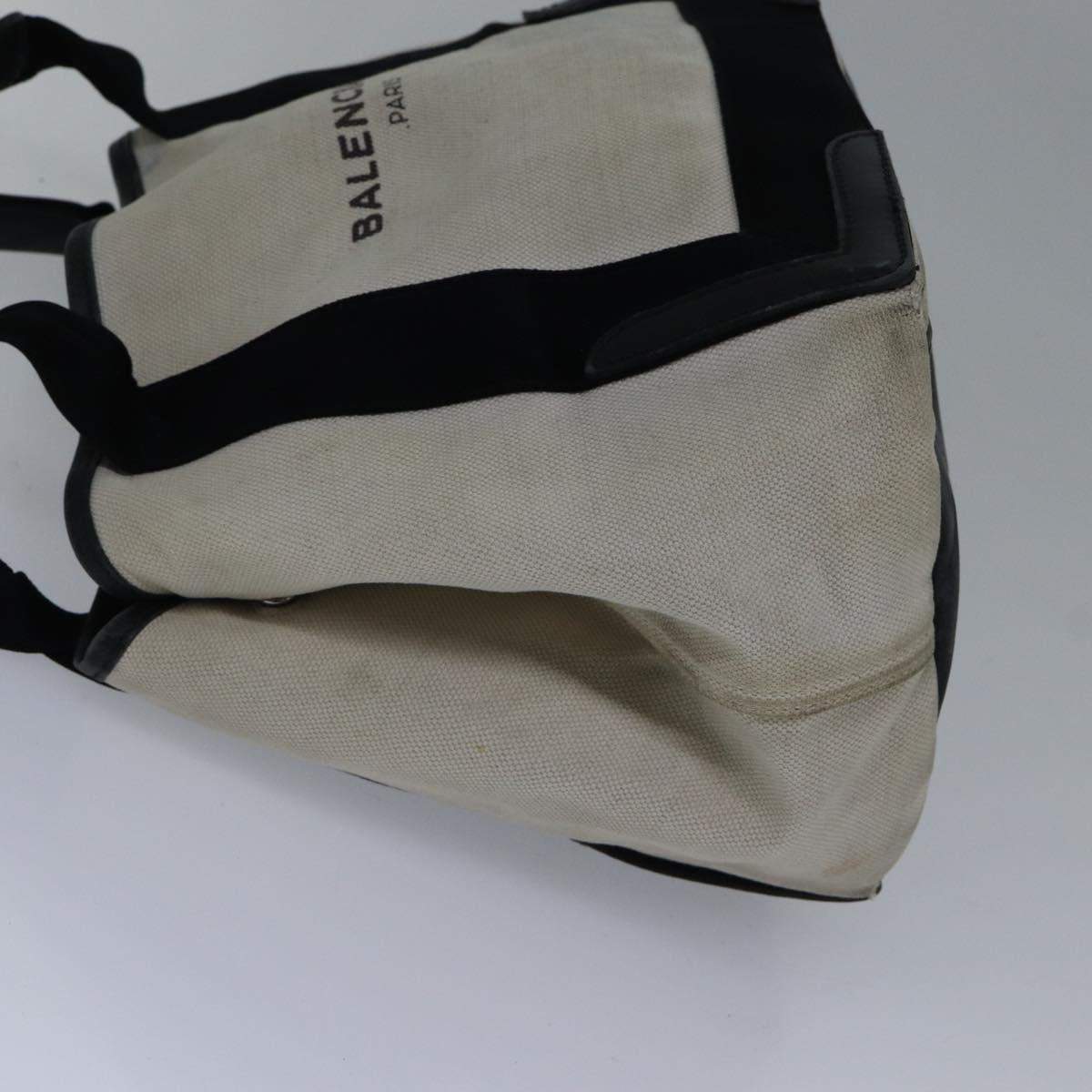 balenciaga Hand Bag Canvas Beige Black Auth bs17795