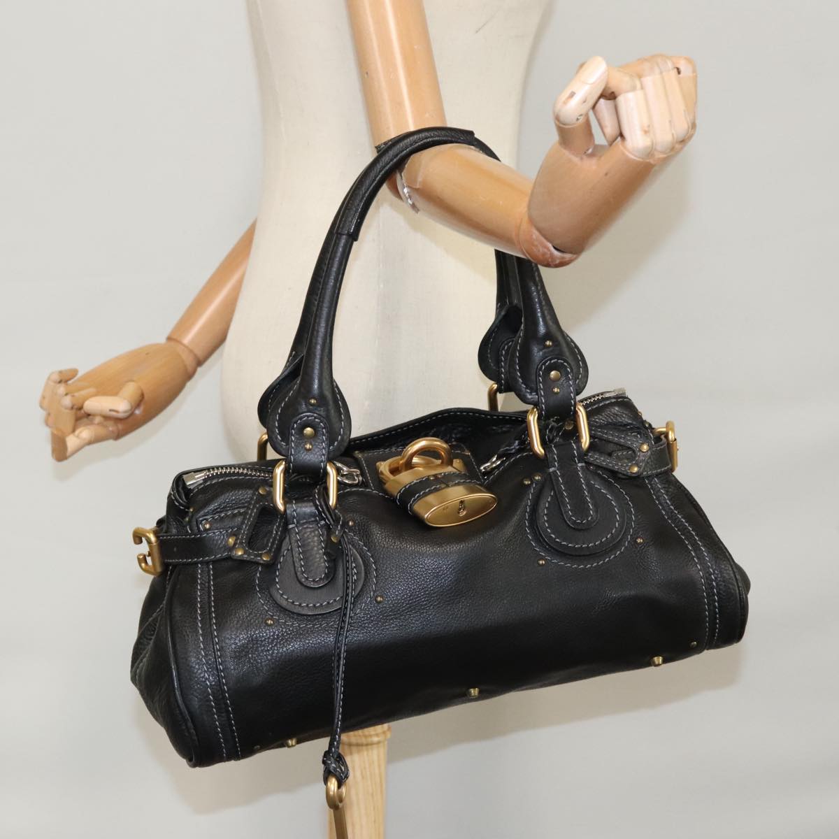 Chloe Paddington Hand Bag Leather Black Silver bs21100