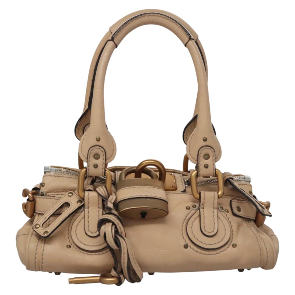 Chloe Paddington Mini Hand Bag Leather Beige Silver gold bs22040