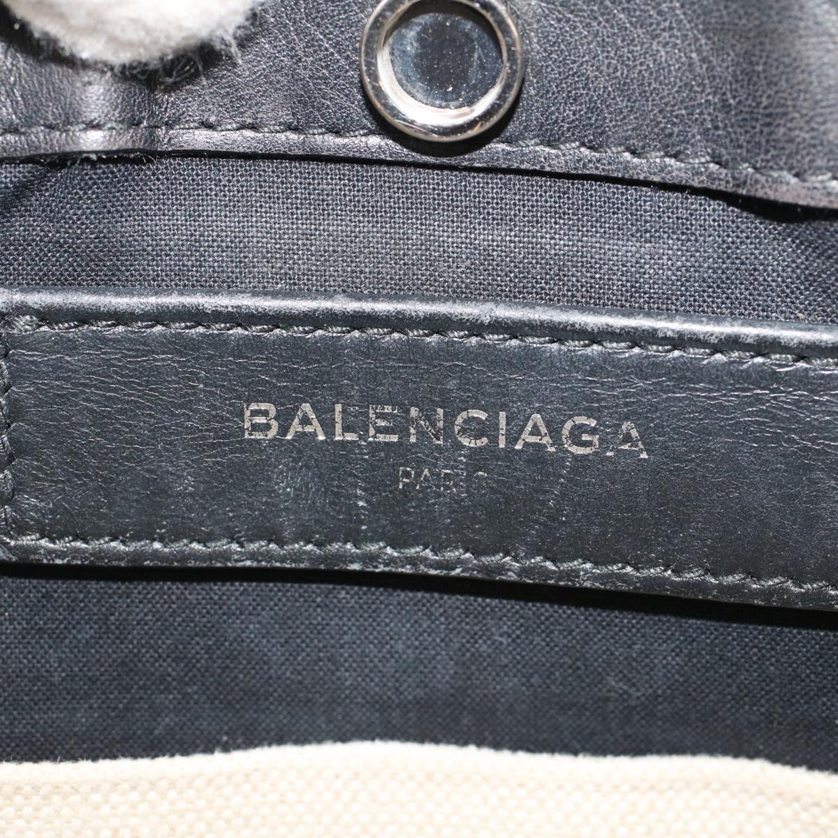 balenciaga Shoulder Bag Canvas White Black Auth bs7585