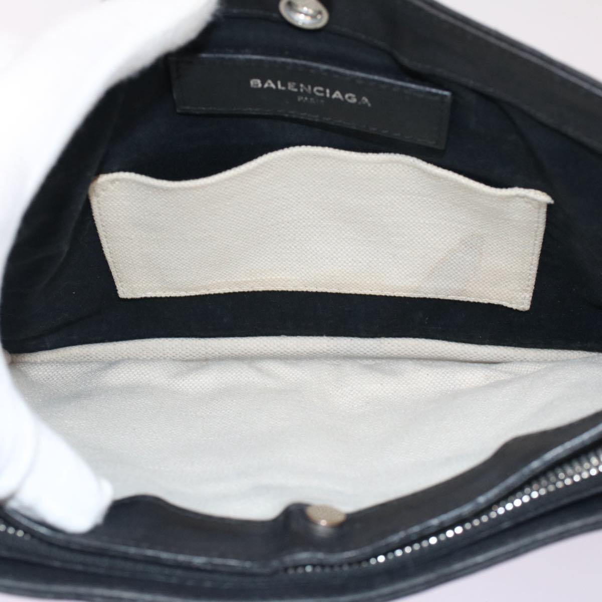 balenciaga Shoulder Bag Canvas White Black Auth bs7585