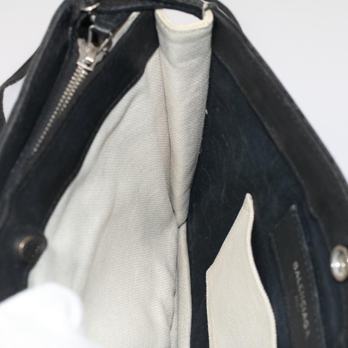 balenciaga Shoulder Bag Canvas White Black Auth bs7585