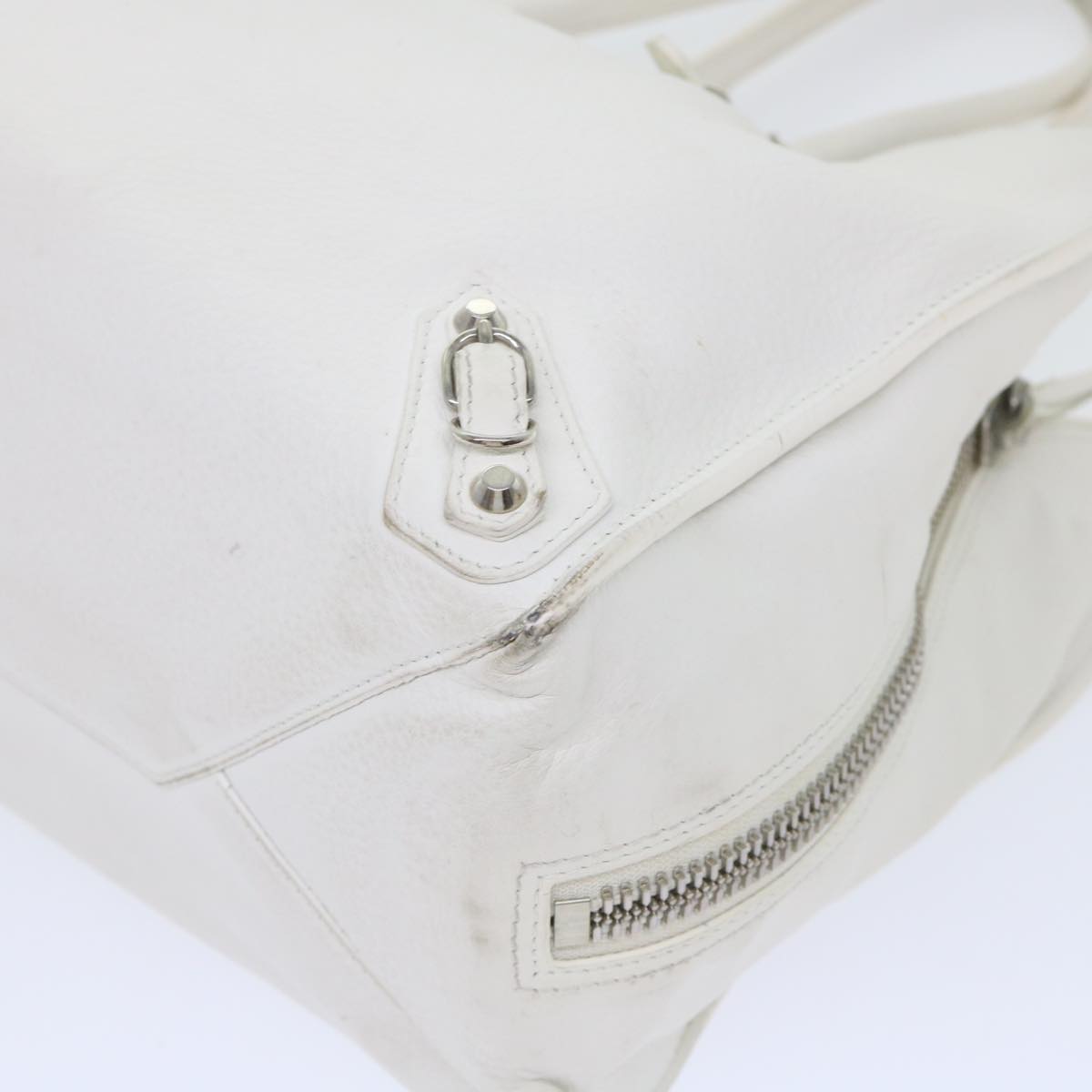 balenciaga Paper Hand Bag Leather White 432596 Auth bs7729