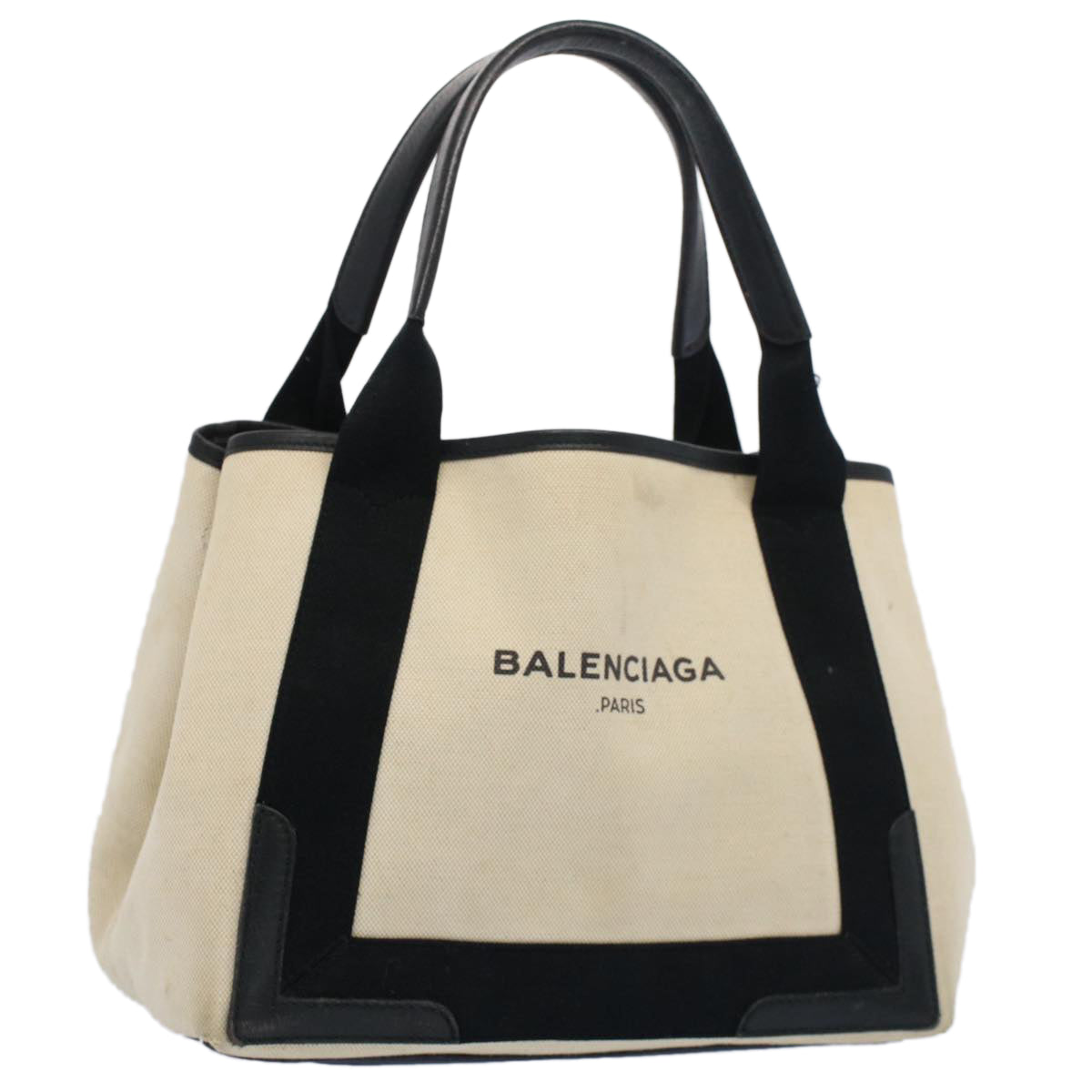 balenciaga Tote Bag Canvas Leather Beige Black Auth bs8120