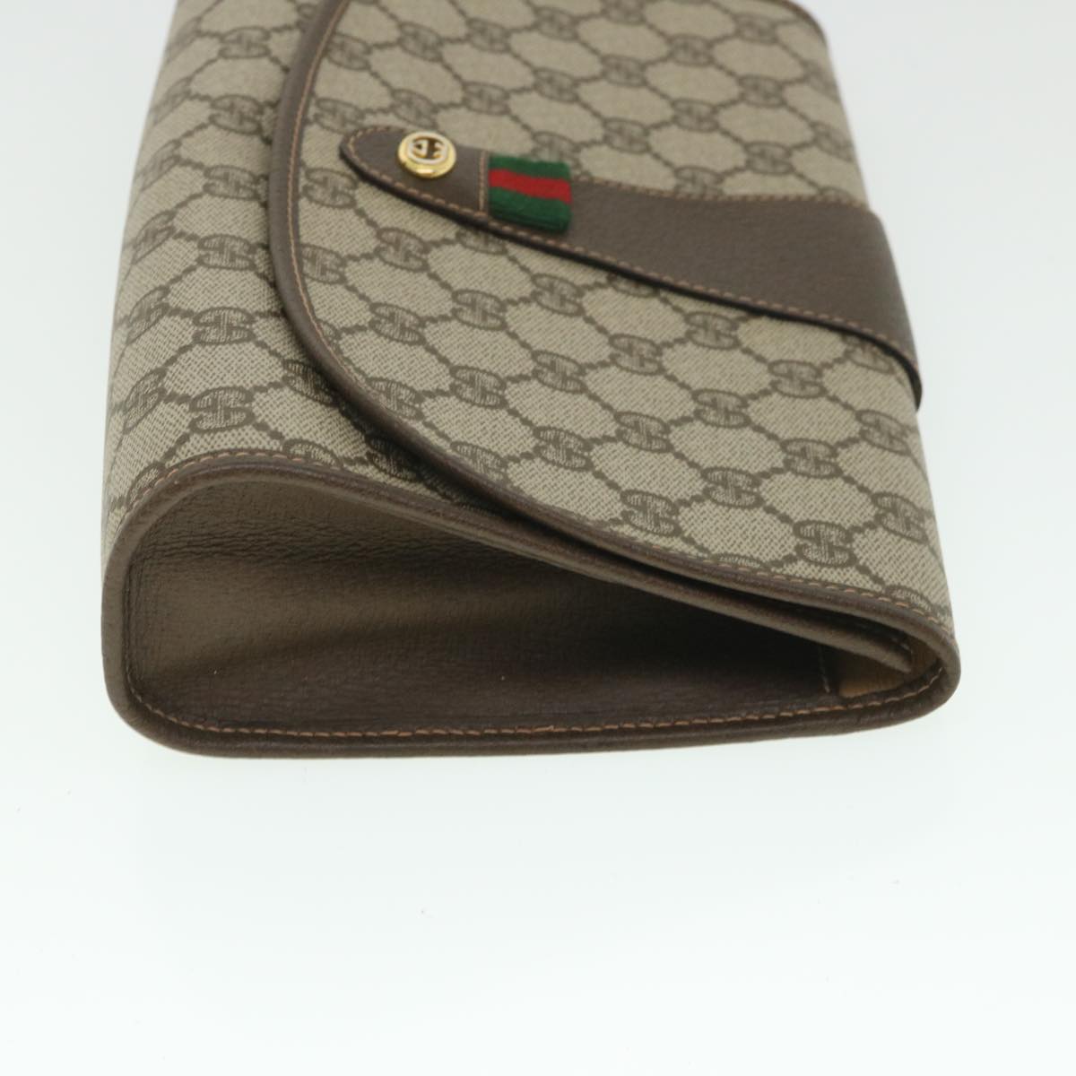 GUCCI Gg Supreme Web Sherry Line Clutch Bag Beige Red 156 01 030 Auth Bs8747