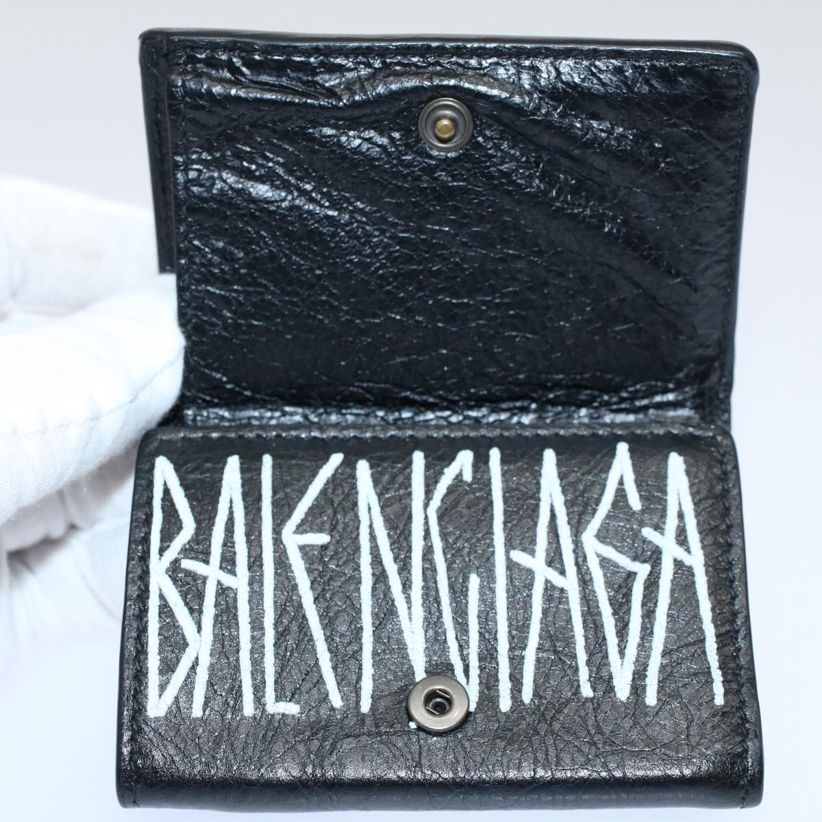 balenciaga Wallet Leather Black 391446 Auth bs9477