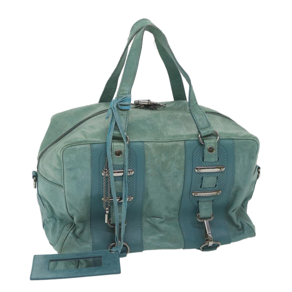 balenciaga Boston Bag Leather Light Blue Auth bs9730