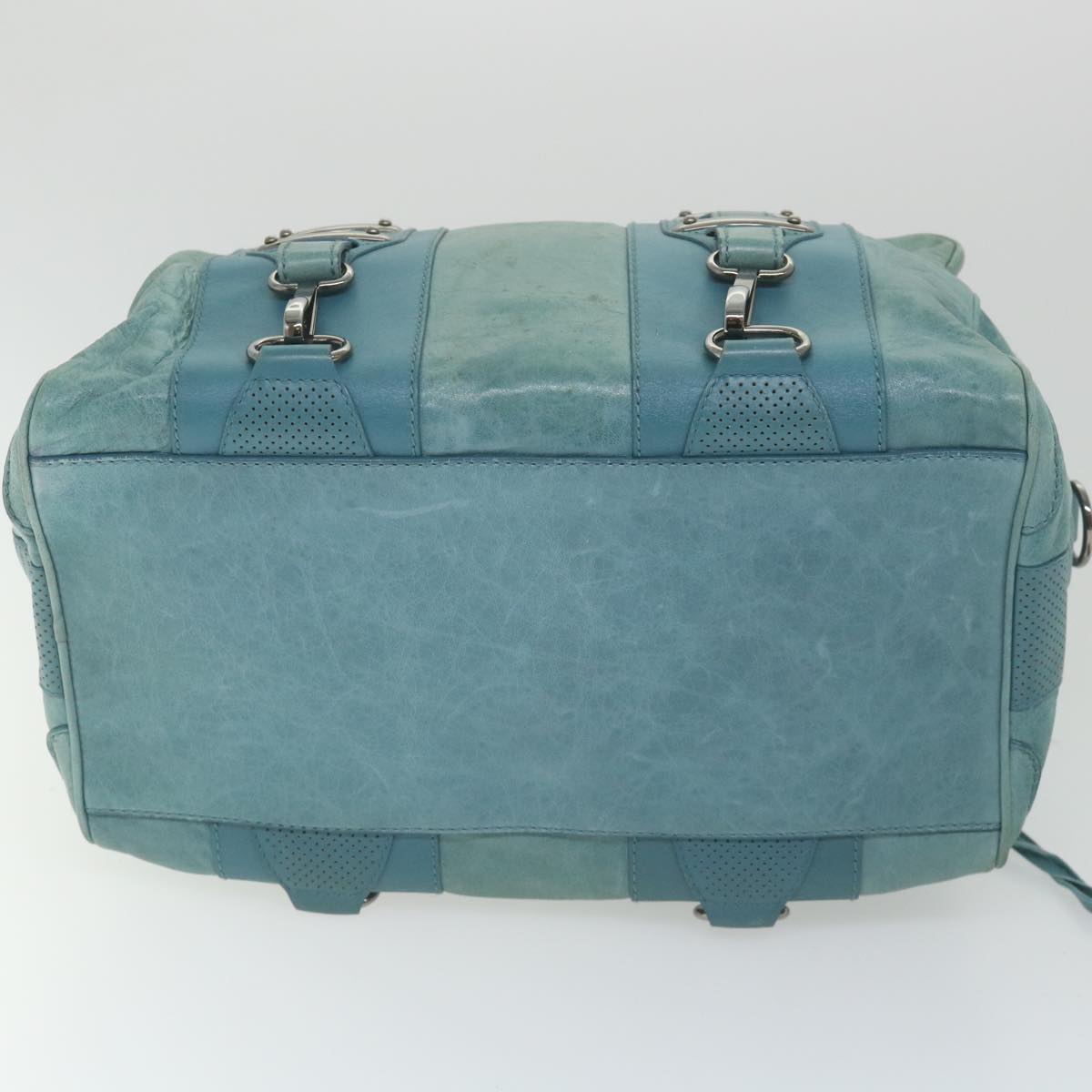 balenciaga Boston Bag Leather Light Blue Auth bs9730