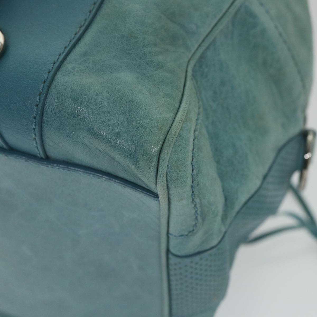 balenciaga Boston Bag Leather Light Blue Auth bs9730