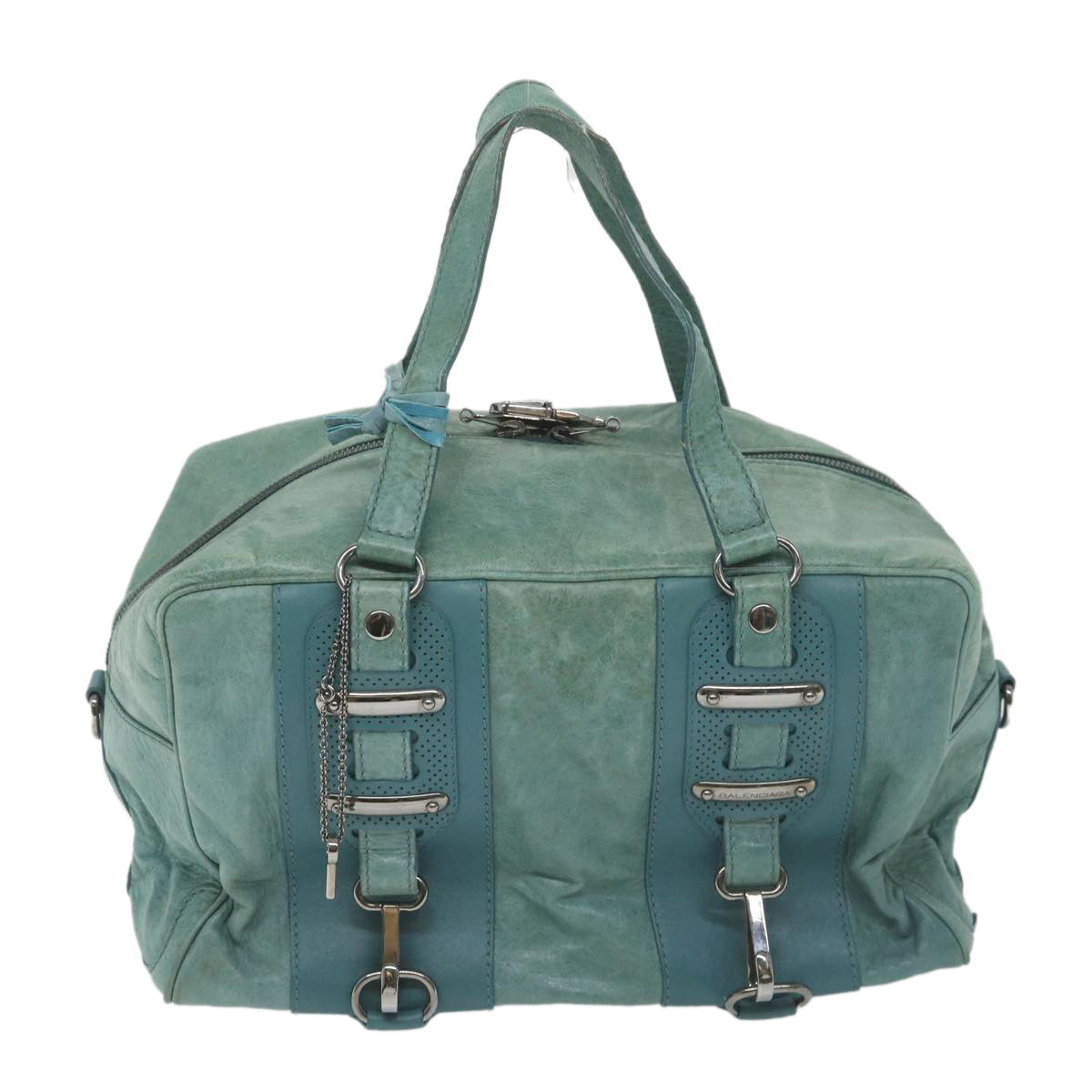 balenciaga Boston Bag Leather Light Blue Auth bs9730