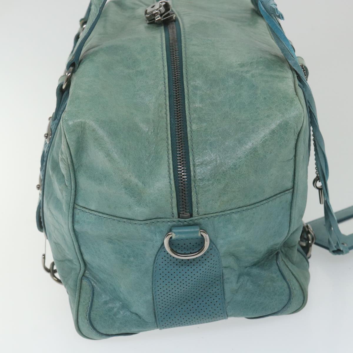 balenciaga Boston Bag Leather Light Blue Auth bs9730