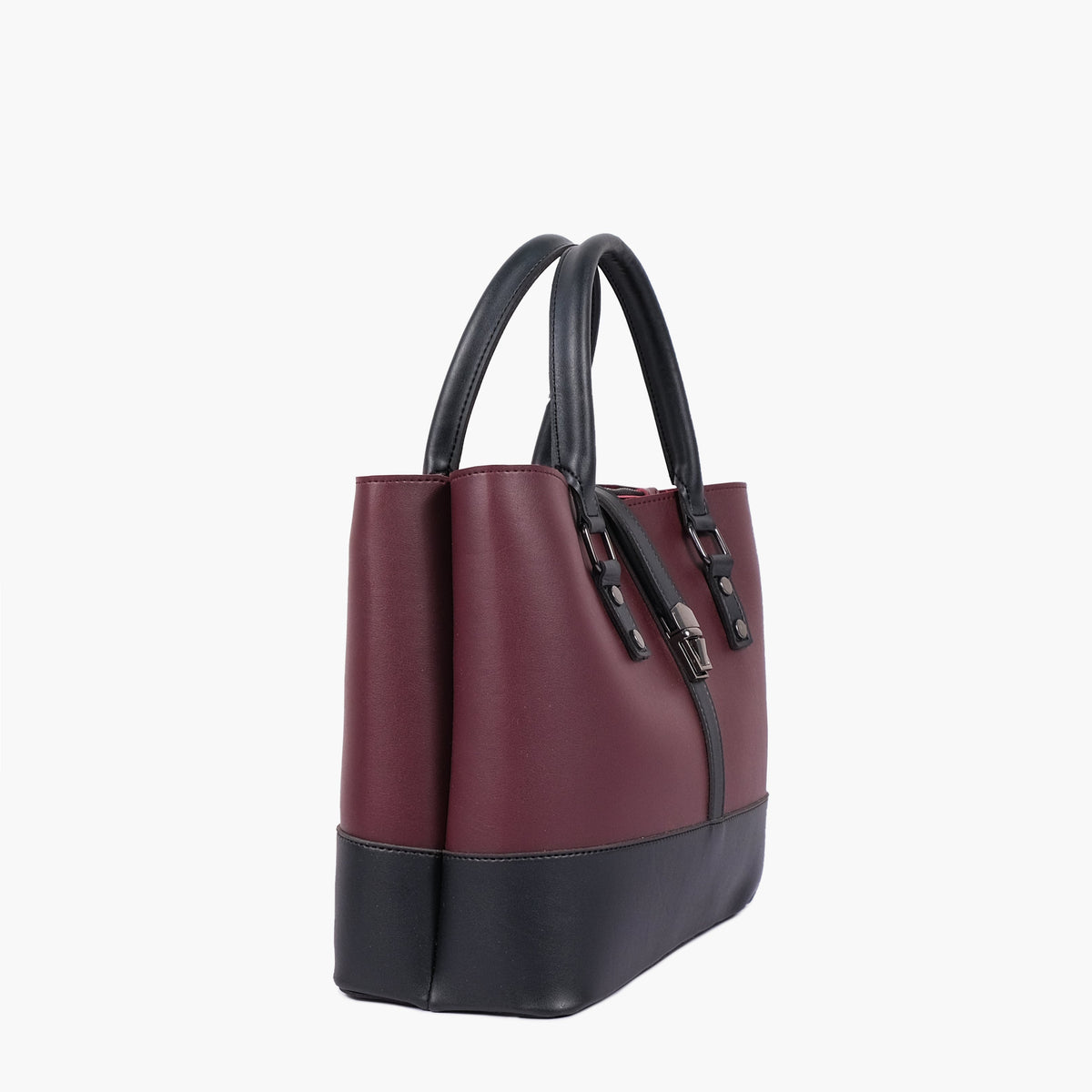Burgundy and black multi-compartment shoulder bag