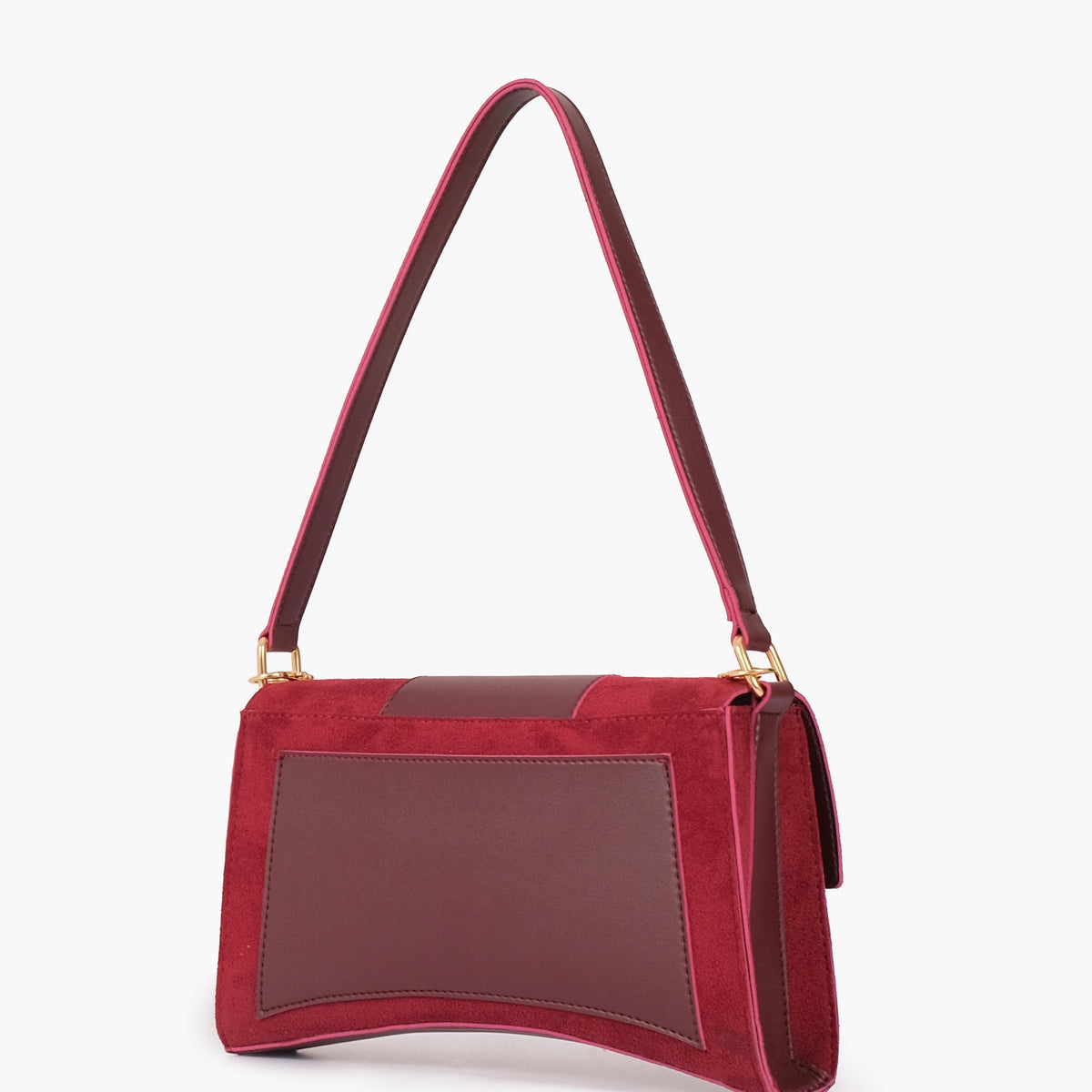 Burgundy suede buckle envelope bag