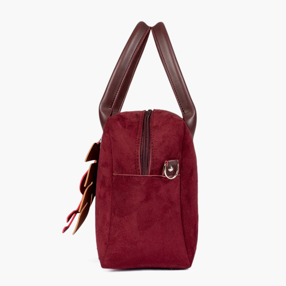 Burgundy suede mini bowling bag