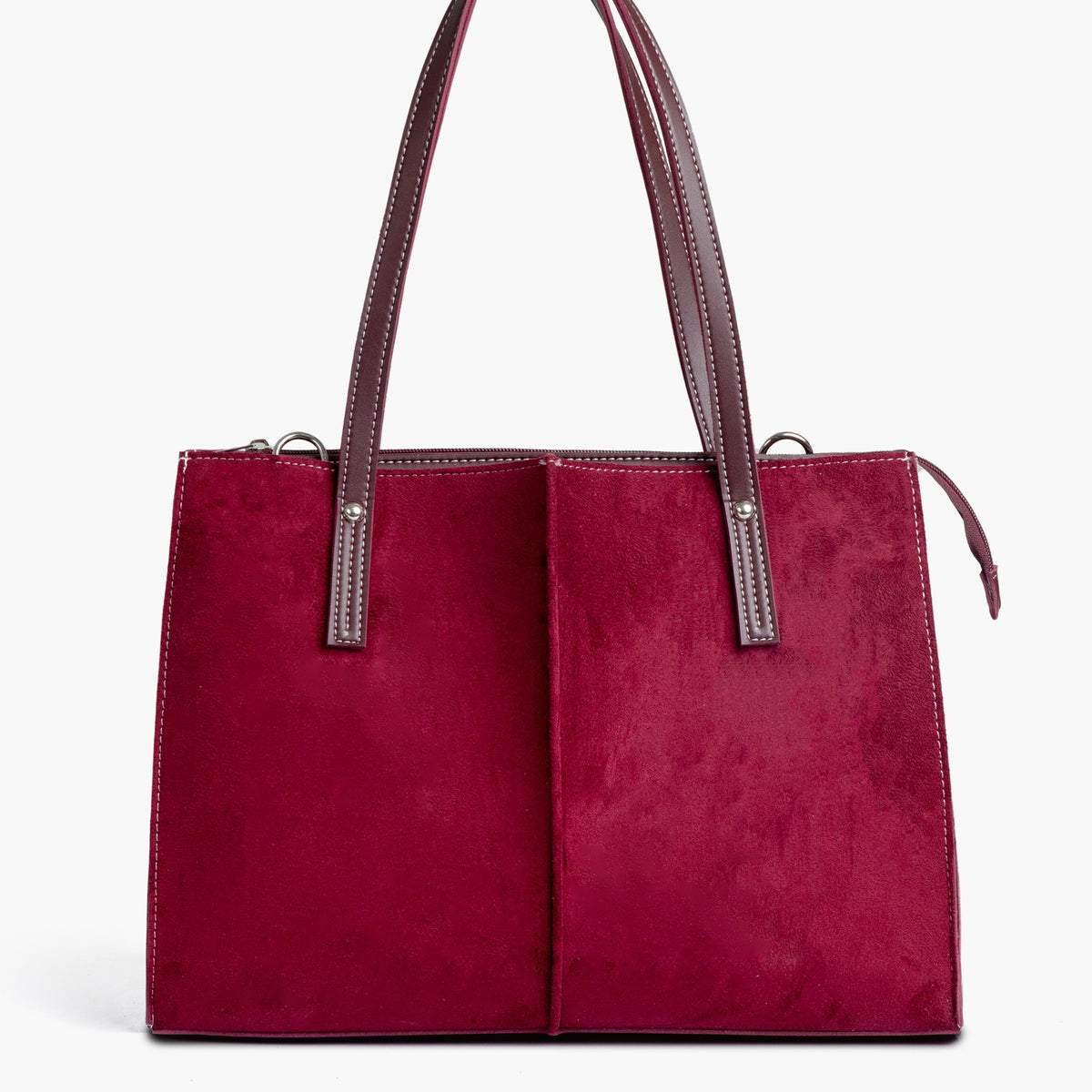 Burgundy suede work tote bag