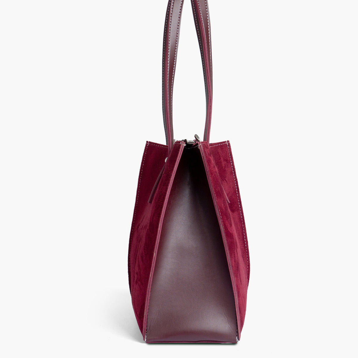 Burgundy suede work tote bag
