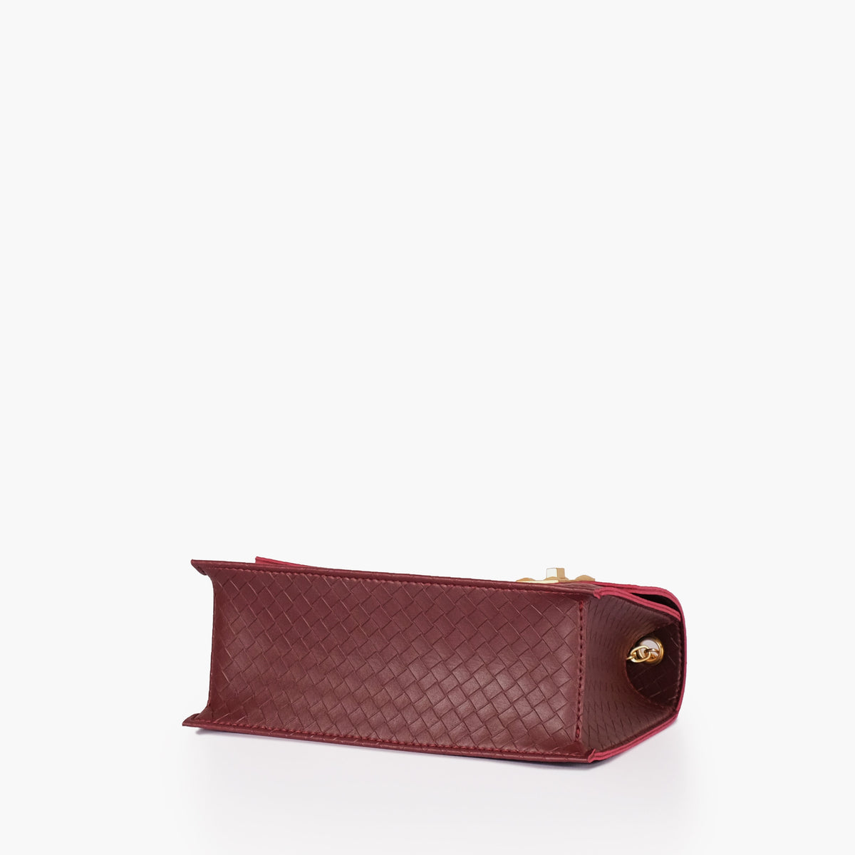 Burgundy weaved chain shoulder bag with twist lock