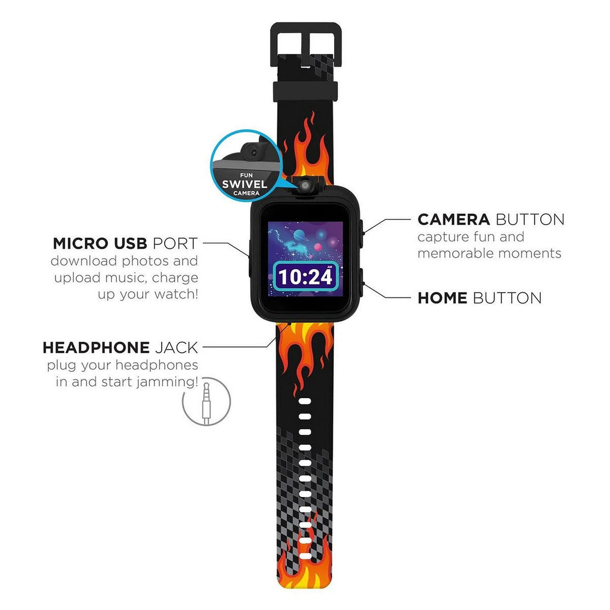 PlayZoom 2 Kids Smartwatch: Black Racing Flames
