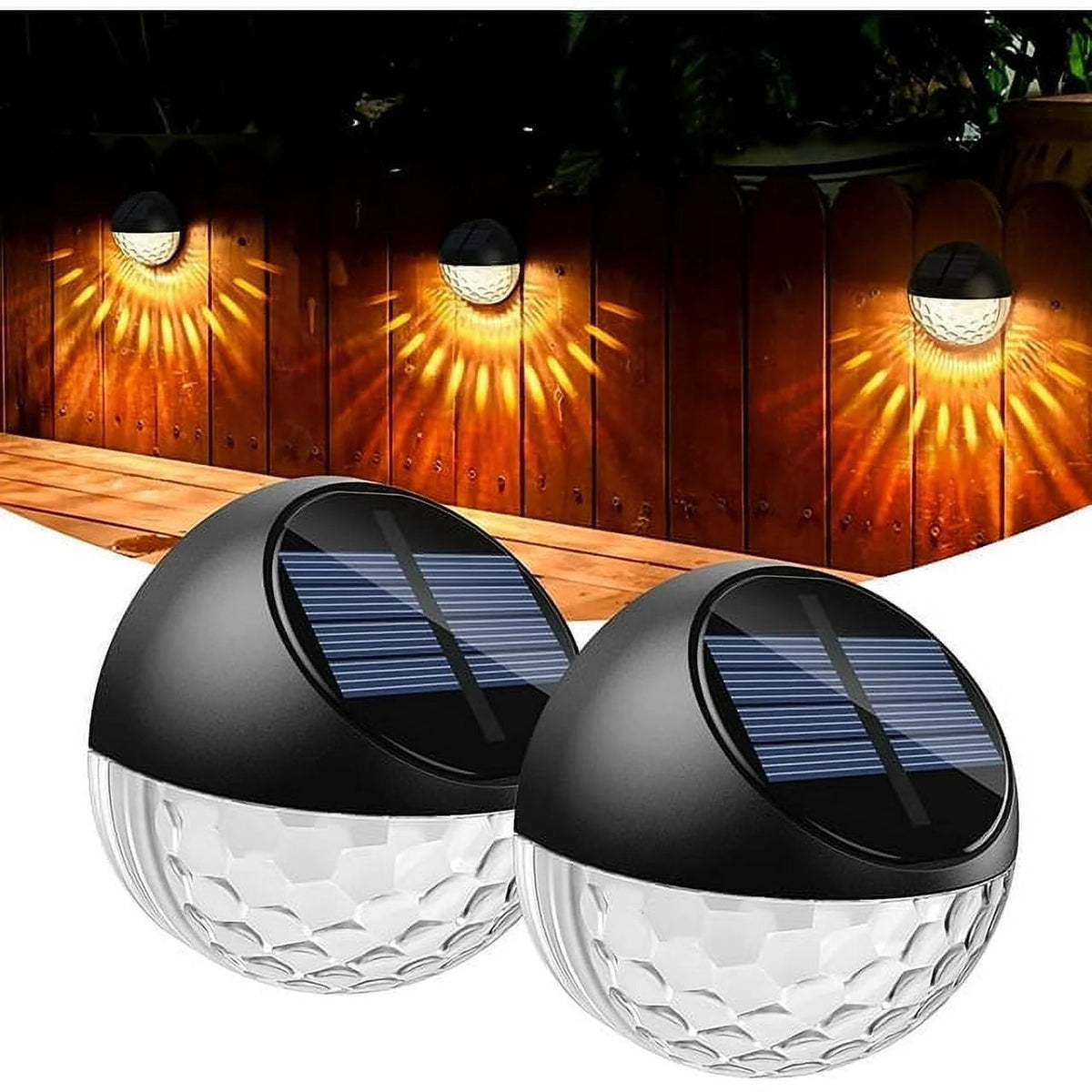 Solar Fence Lights -2 Pack, IP65 Waterproof LED Solar Deck Lights Auto On/Off Solar Wall Decorative Lights for outside Wall Garden Patio Deck Yard Path Porch (Warm White)