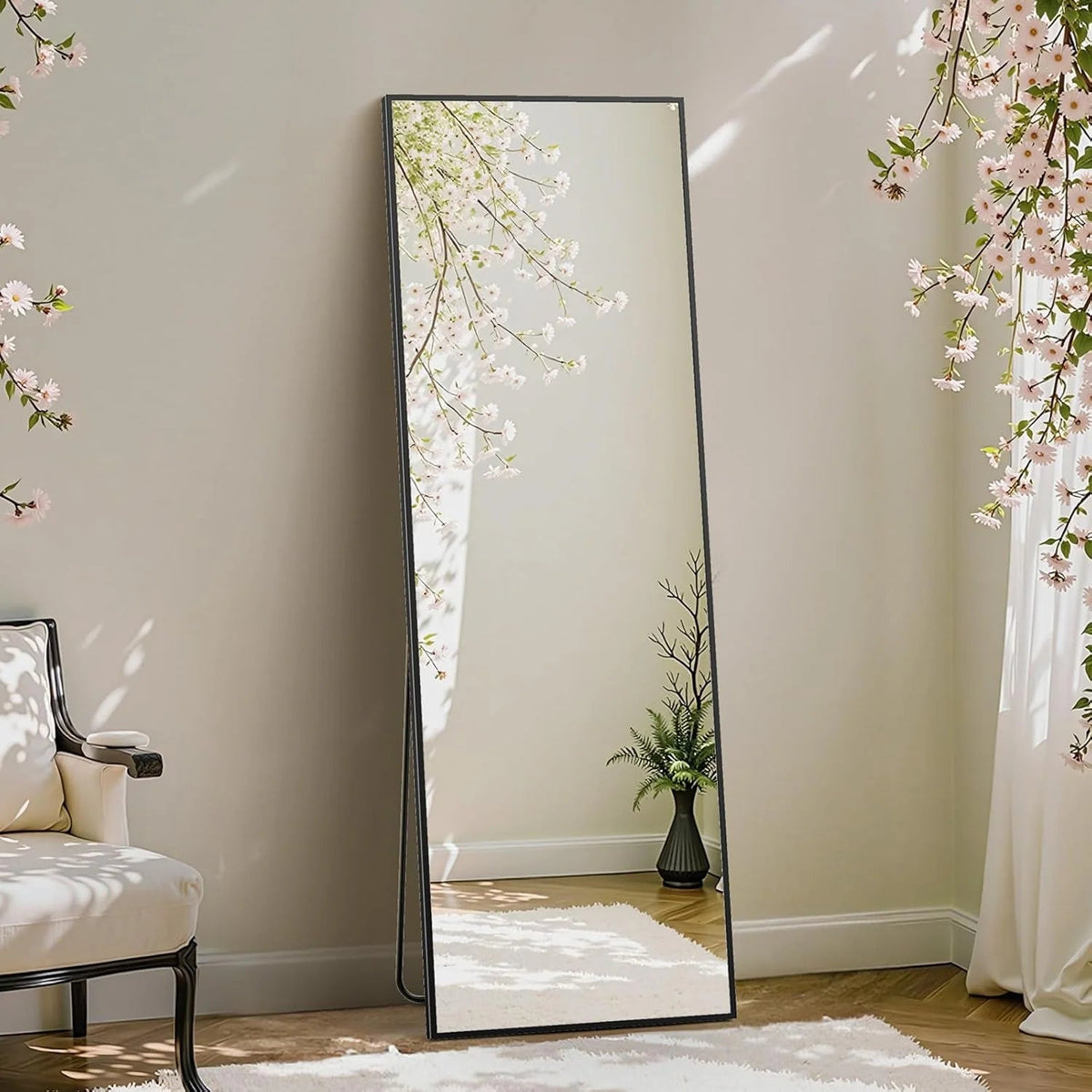 Full Length Mirror with Stand, Floor Mirror with Frame, Full Body Mirrors, Free Standing or Wall-Mounted Mirrors for Living Room
