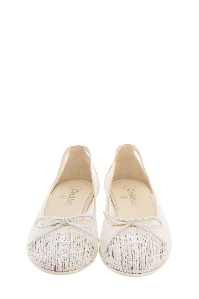 Chanel Cream Lace & Tweed Flats SZ 37