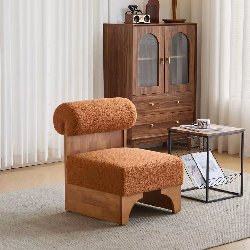 Modern Boucle Lounge Chair, Solid Wood Frame, Rolled Backrest, Soft Durable Boucle Upholstery, Perfect for Living Room,