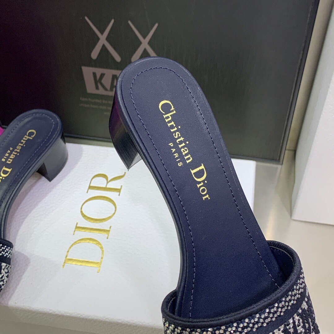 Dior Women’s Shoes Dway Heeled Slide Metallic Thread Strass