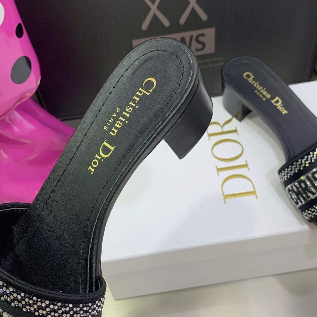 Dior Women’s Shoes Dway Heeled Slide Metallic Thread Strass