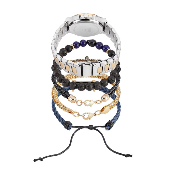American Exchange Men's Analog Watch And 4 Piece Bracelet Set, Navy/Two Tone