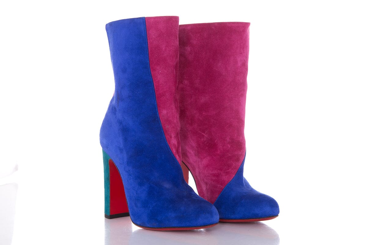 Christian Louboutin Multicolor Colorblock Suede Booties SZ 35.5