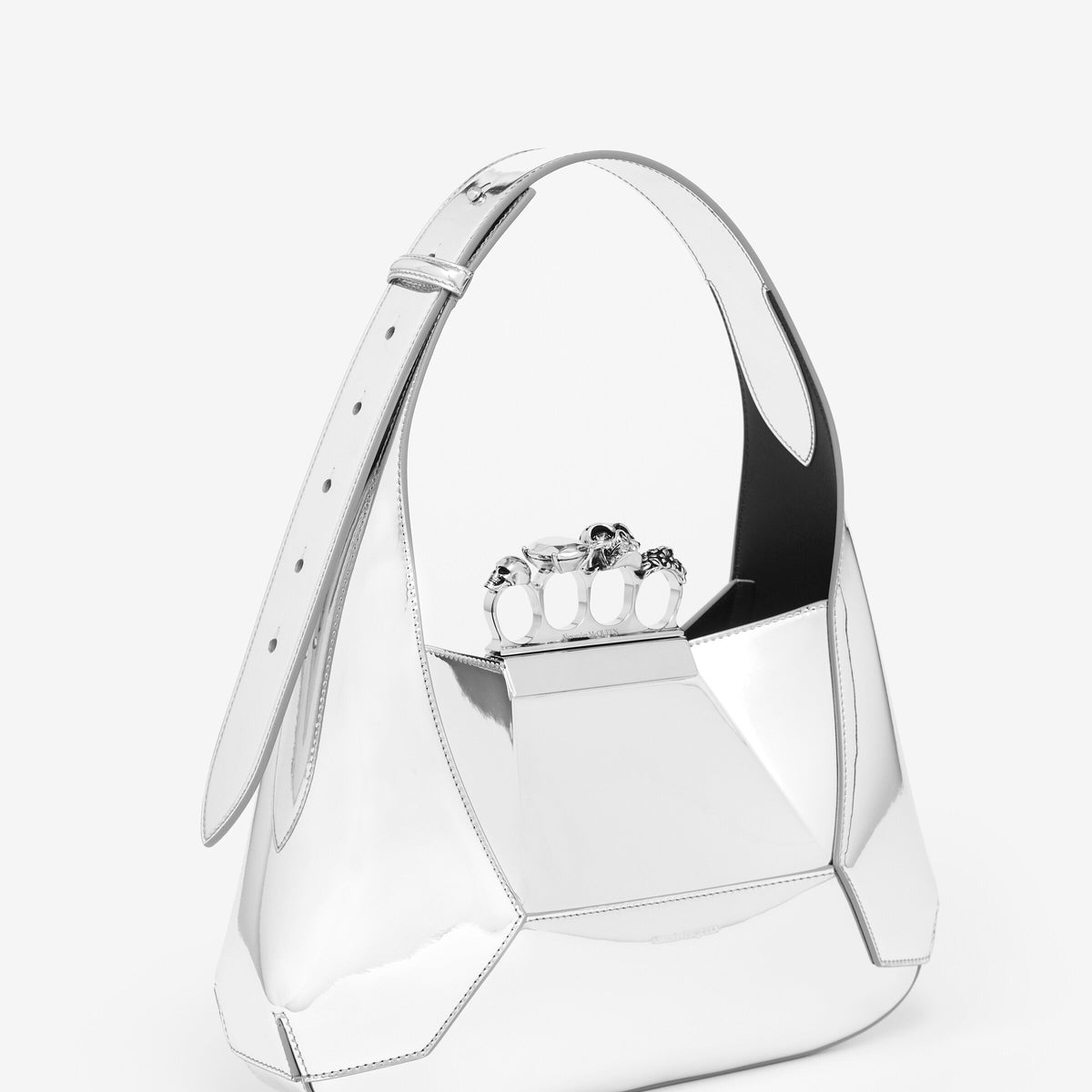 Alexander Mcqueen Women Silver Leather Jewelled Hobo Handbag Medium