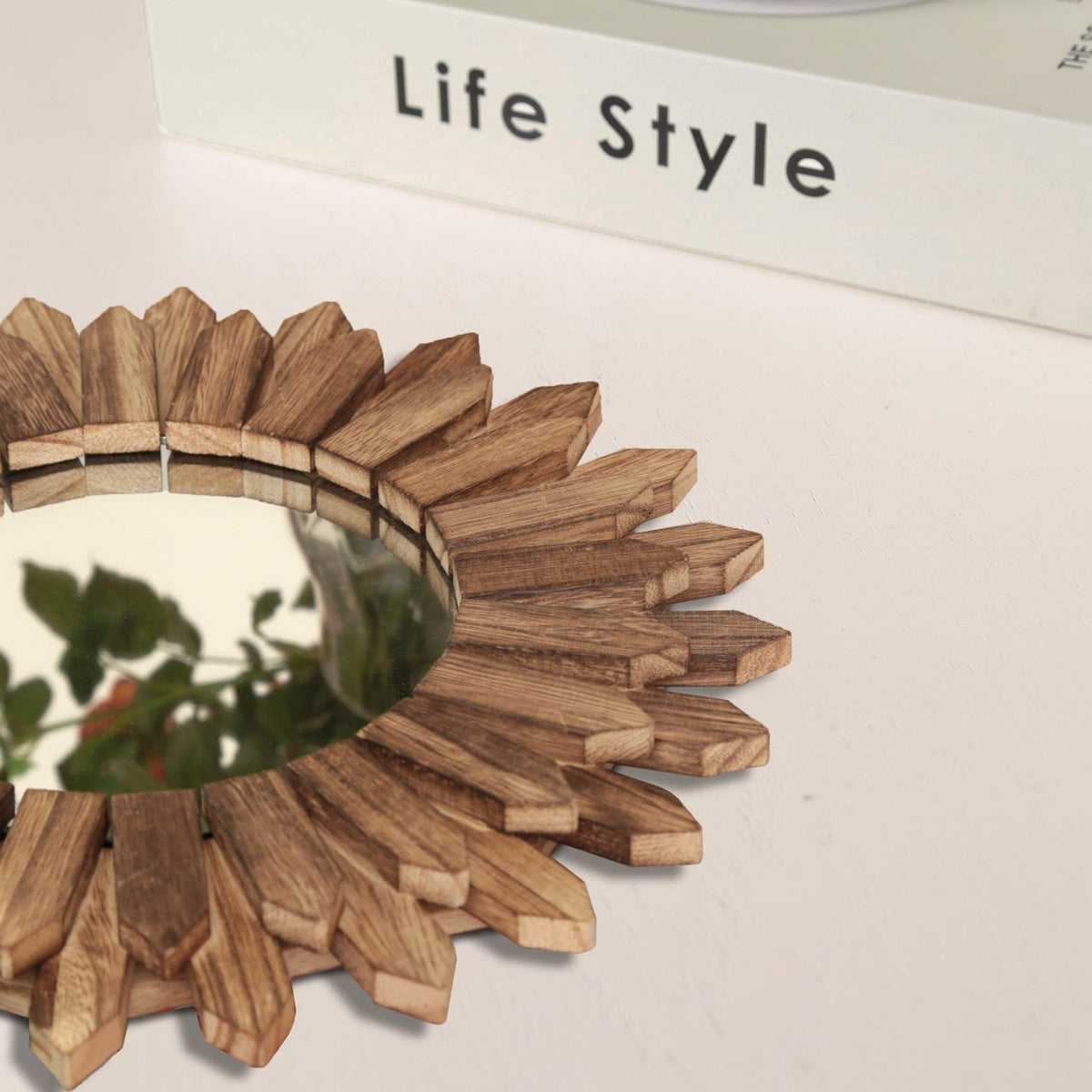Wall Decor 12 Inch Rustic round Wood Mirror Decorative Boho Sunburst Home