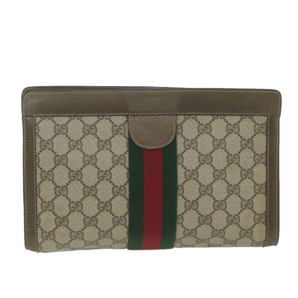 GUCCI GG Supreme Web Sherry Line Clutch Bag Beige Red 89 01 002 Auth ep3034