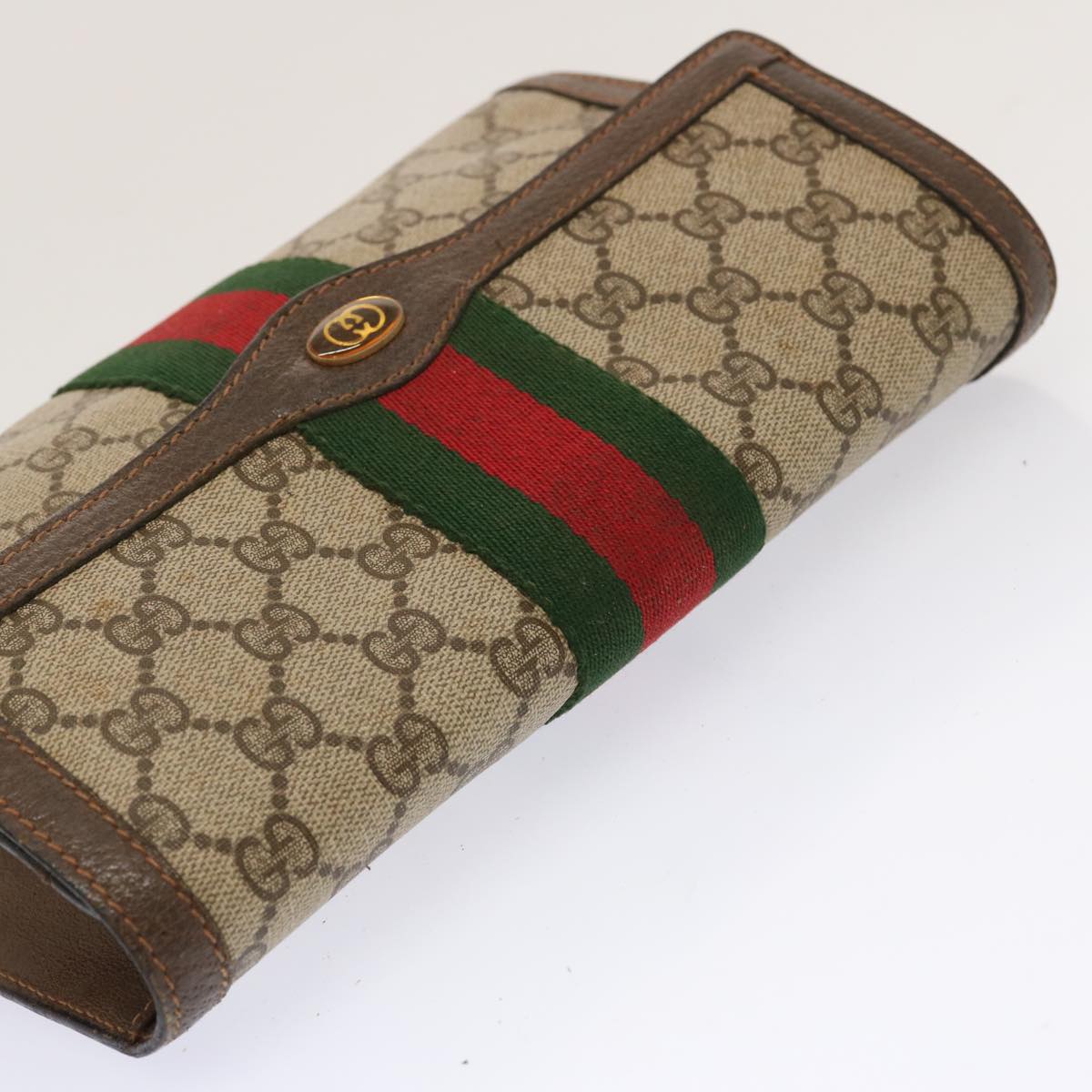 GUCCI GG Supreme Web Sherry Line Clutch Bag PVC Beige Red 89 01 006 Auth ep3955