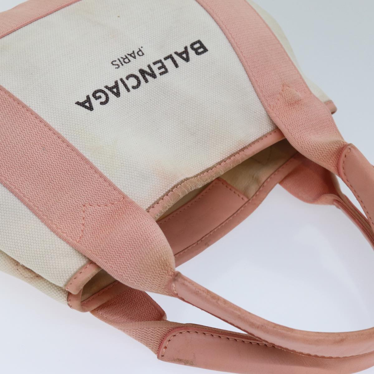 balenciaga Navy Cabas XS Hand Bag Canvas Pink Auth ep4480