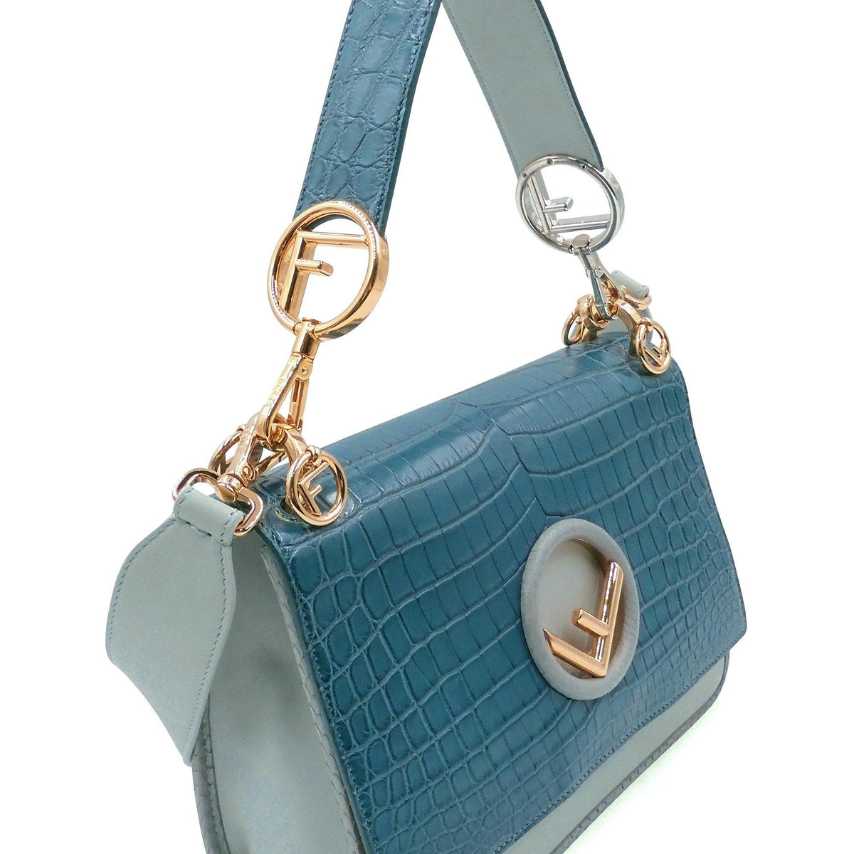 Medium Kan I F Crocodile Embossed Blue  Grey