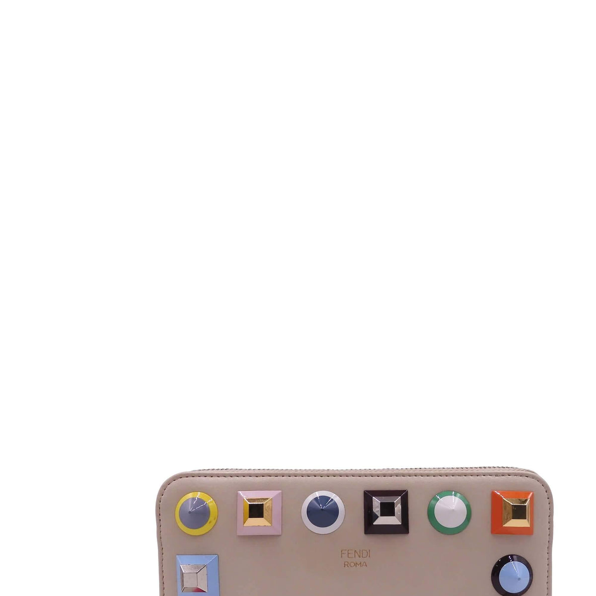 Studded Zip Around Wallet Beige