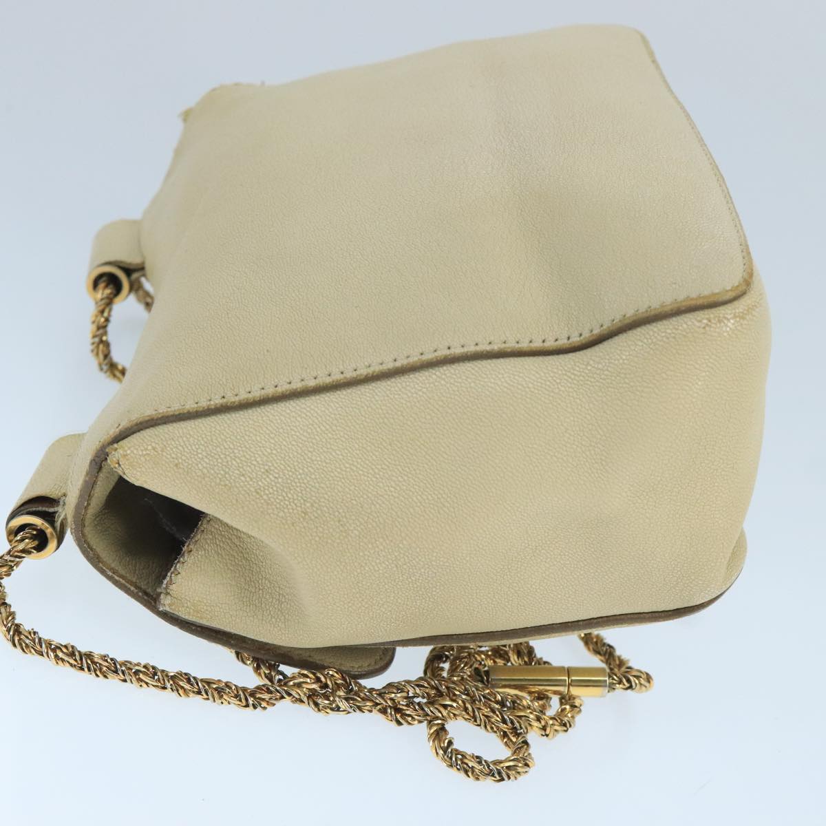 Chloe Chain Elsie Shoulder Bag Leather Beige Gold fm4208